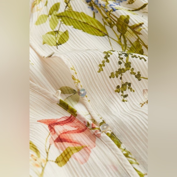 H&M Oversized Crinkle Dress - White Floral M - Picture 2 of 2